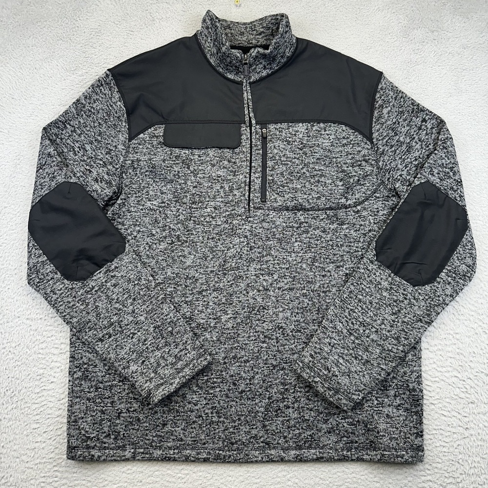 CQR Pullover Sweater Mens Large Gray Black Fleece Quarter Zip Outdoor Warm